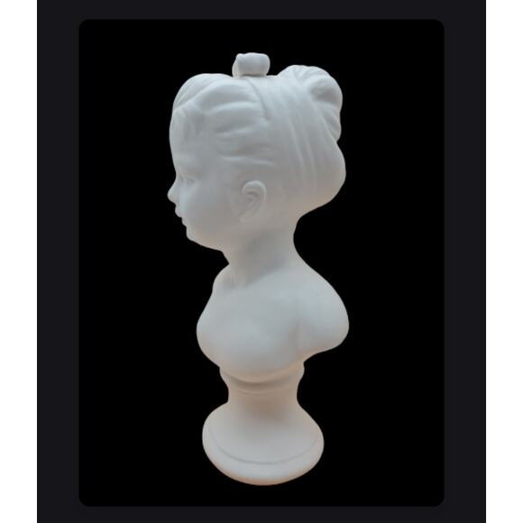 Vintage White Ceramic Bust Girl Female Head Statue Mid Century Classical Decor - Picture 5 of 15